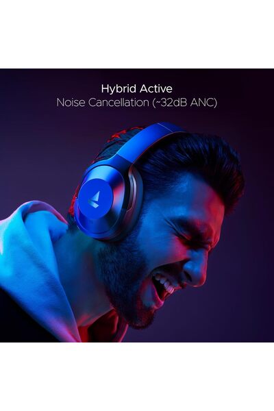 BOAT Nirvana 751 ANC, 33 dB Hybrid ANC, Bluetooth Overhead, Fast Charging, Ambient Sound Mode, blue