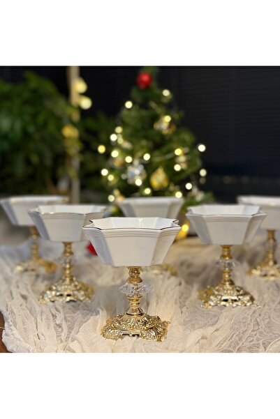 atabey home Silk Porcelain Cast Footed Bowl Set of 6 Real Gold Gilded