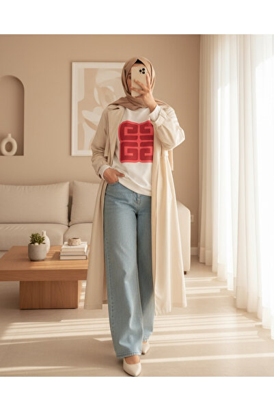 HİJABAYA Letter Printed Crew Neck Raised Sweat