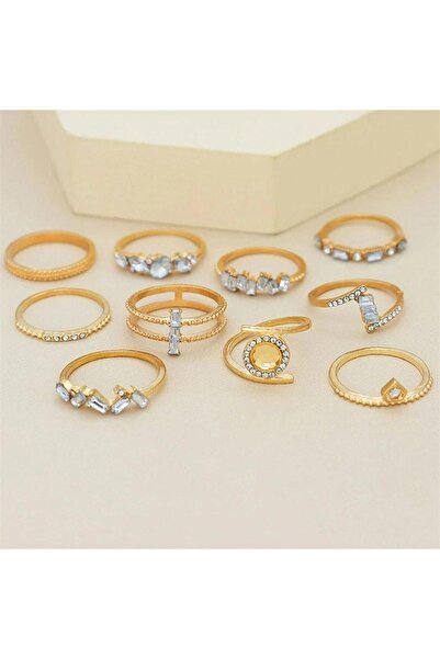 Pursehuit Set de 10 inele, aurii, cu pietre, Nessi C1