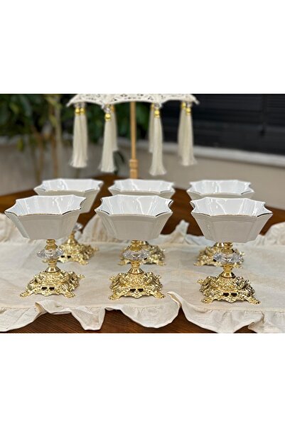 atabey home Silk Porcelain Cast Footed Bowl Set of 6 Real Gold Gilded