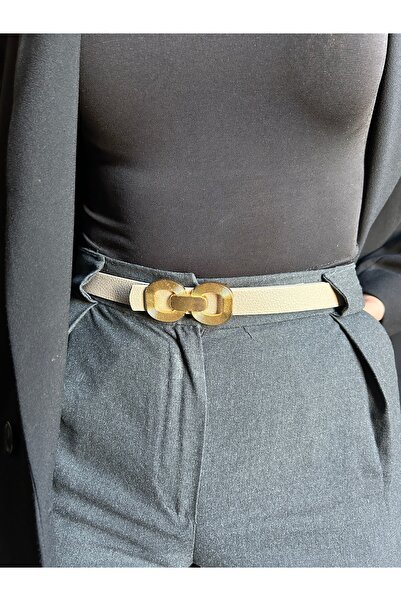 LİA KEMER Knack Interlocking Ring Patterned Women's Gold Buckle Belt Coat Bel...