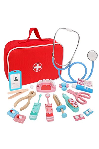 tinymaya مجموعة طبيب تعليمية خشبية، مجموعة طبيب للأطفال، معدات طبية (27 قطعة)