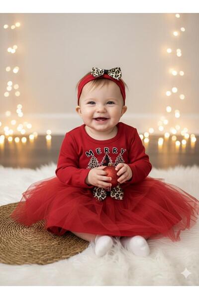 mayakids فستان طفلة بتصميم عيد الميلاد مع تفاصيل جلد الفهد وتنورة منفوشة