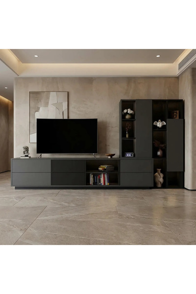 Stylish Home TV, Center and Console Table Set Gray and Black - Sh63