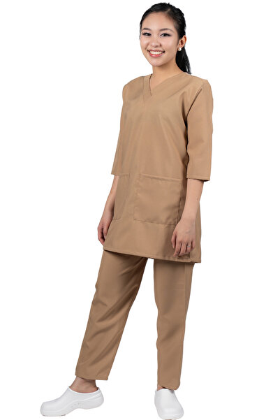 ABSHIR طقم زي خادمة/خادمة/مربية أطفال، سترة بياقة على شكل حرف V وأكمام ثلاثة أرباع وبنطلون من البوليستر