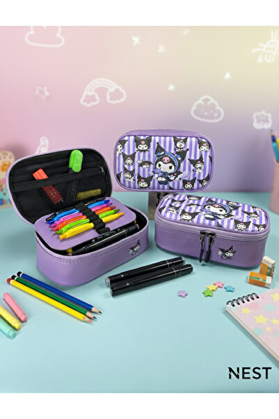 Nest Kuromi Baskılı Desenli Lila Kalemlik, Kalem Kutusu Kırtasiye Okul