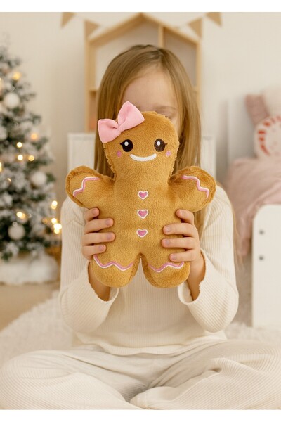 eco sepet Kurabiye Kız Peluş Yastık, Uyku Arkadaşı Peluş, Yılbaşı Tay Tüyü Kumaş Kurabiye Adam 20 Cm