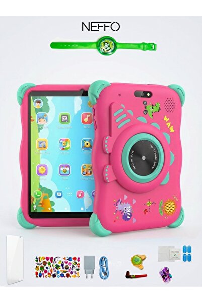 NEFFO 5G Wifi Android 13 Çocuk Tableti - Ön & Arka Kameralı, Eğitim ve Oyun İçin Kılıflı Tablet Pembe