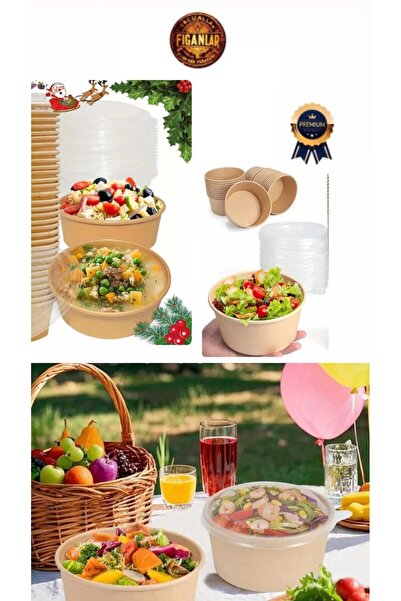 figanlar ambalaj Şeffaf Kapaklı Kraft Karton Makarna ve Salata Kasesi 750 cc ...