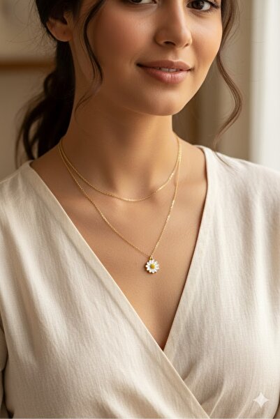 Ares 01 Store İki tane çelik kolye kombin papatya ve düz çelik kolye