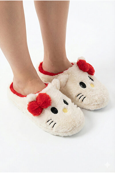 StWenn Γυναικείες παντόφλες με φιγούρες ζώων, με λεπτομέρεια από κορδέλα και χνουδωτό σχέδιο