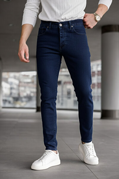 Ser Joven Férfi sötétkék karcsúsított Lycra Jean nadrág