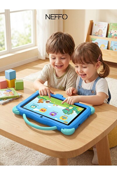 NEFFO 5G Wifi Android 13 Çocuk Tableti – Ön & Arka Kameralı, Eğitim ve Oyun İçin Kılıflı Tablet Mavi