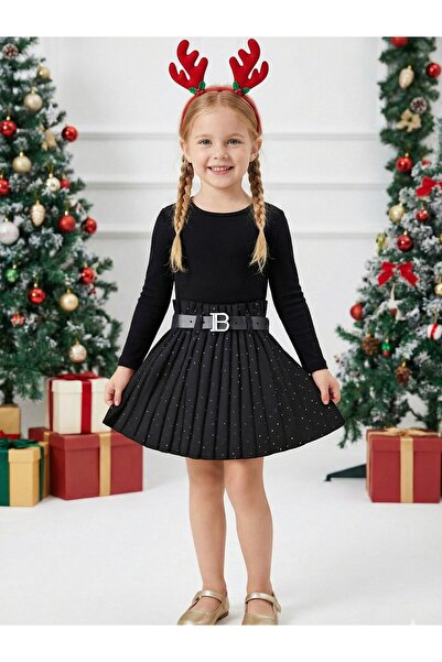 SETTY KOOP Fustă plisată strălucitoare din lână cu talie elastică pentru fete...