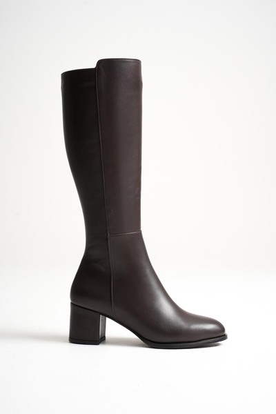 ANALİN SHOES Cizme de damă din piele naturală cu toc elegant - maro