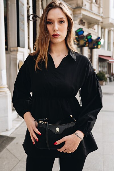 Cochines Women's Black Suede Baguette Handbag and Shoulder Bag