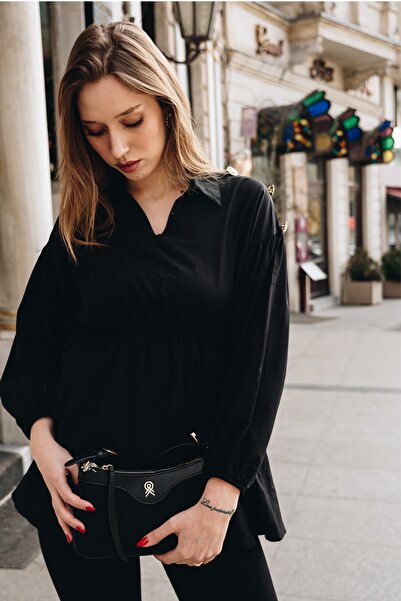 Cochines Women's Black Suede Baguette Handbag and Shoulder Bag