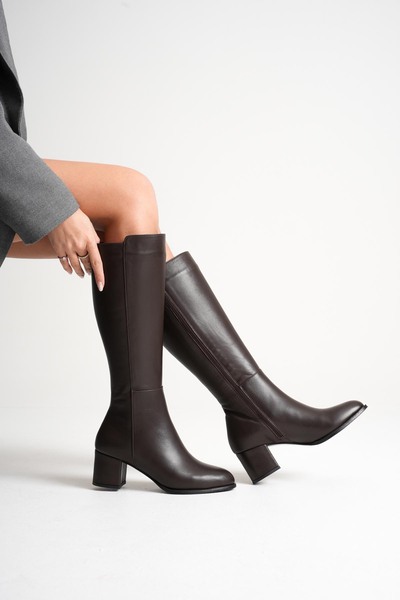 ANALİN SHOES Cizme de damă din piele naturală cu toc elegant - maro