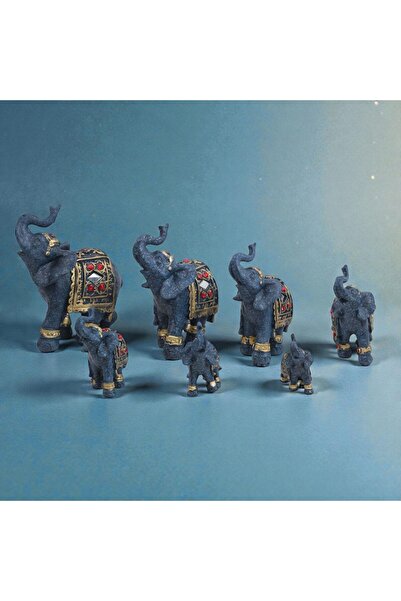 e-life shop Lüks Motif İşlemeli 7’li Feng Shui Şans ve Bereket Fil Biblo Heykel Seti Yeni Ev & Ofis Hediyesi 8