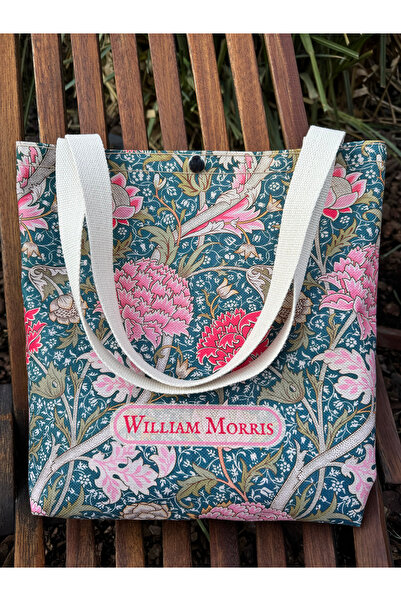 pamukcanta William Morris Kanvas Bez Çanta Yıkanabilir Metal Çıtçıtlı 35x38cm...