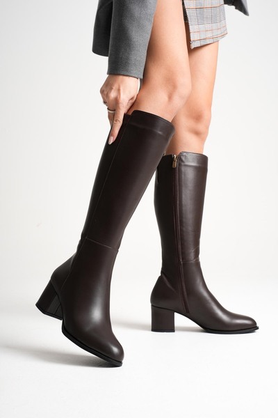 ANALİN SHOES Cizme de damă din piele naturală cu toc elegant - maro