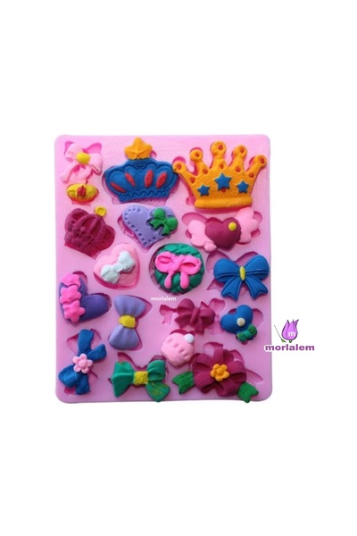 morlalem m Taç Kurdele Çiçek Kalp Cupcake Silikon Kalıp K-1131, Kokulu Taş Sa...
