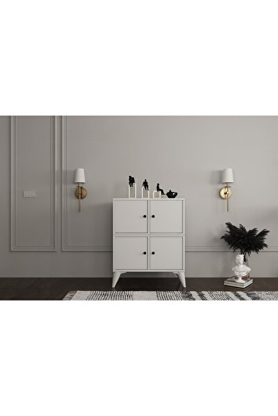 Nettrends Ayaklı Dört Kapaklı Raflı Beyaz Ayakkabılık Çıtasız Ayk-1076-ç
