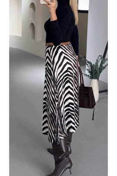 NÜANS MODA Tiger Print Satin Midi Skirt