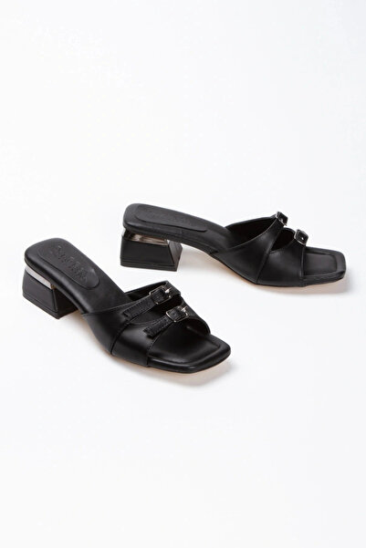 Miss Mitto Чорні жіночі капці зі штучної шкіри - подвійна застібка, товстий к...