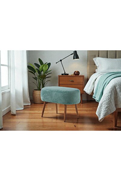 Framgan Teddy Ahşap Ayaklı Oval Puf – Makyaj Masası Pufu - Ayak Uzatma Pufu -...