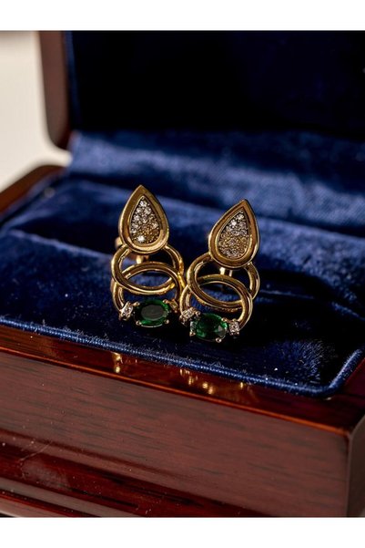 ayoljewelry Emerald Green Stone Gold Earrings
