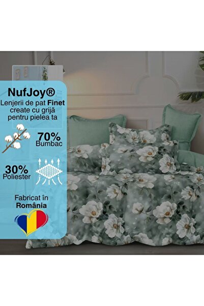 NufJoy 6-piece double bedding set, Finet Thick, fitted sheet - Emerald Garden