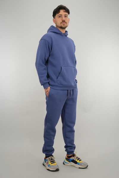 Souris Ανδρικό σετ αθλητικής φόρμας Indigo Relaxed Fit 3 κλωστών Ş επένδυση fleece Χοντρό ύφασμα με κορδόνι στη μέση