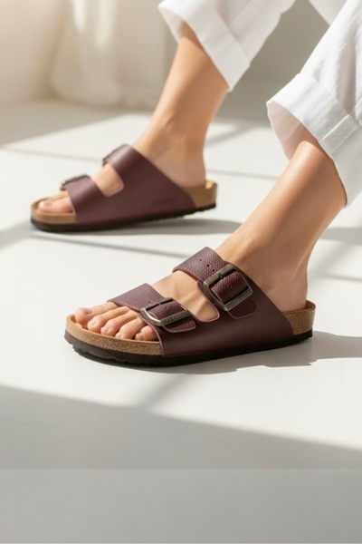 Land of Cork Anatomik Unisex Mantar Tabanlı Hakiki Deri Terlik