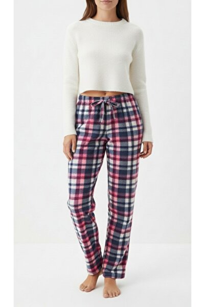 noend بنطلون بيجامة نسائي شتوي من الصوف الناعم والمريح بنمط منقوش باللون الأز...