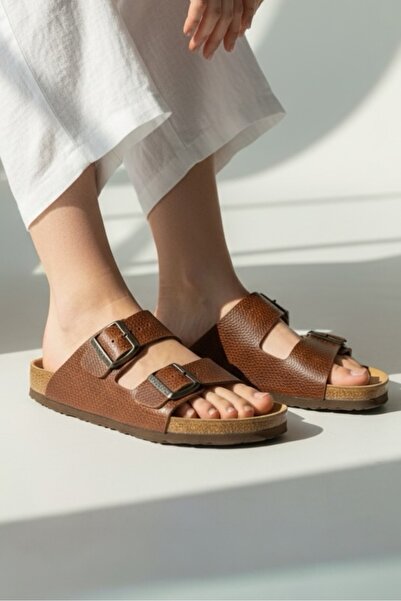 Land of Cork Anatomik Unisex Mantar Tabanlı Hakiki Deri Terlik