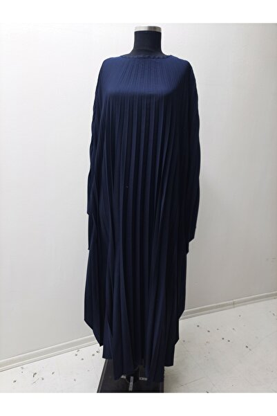 GigiTex Lacivert medine ipeği Soley Standart Kelebek Model Ferace Elbise 36 Bedenden-60 Bedene Kadar