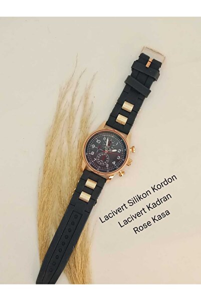 Brality Men's Wristwatch... (with Silicone) Navy Blue Strap... Rose Color Cas...