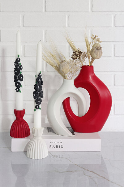 Zigzag Home Decorative Bohemian Style Lover Ivy Vase and Damask Candle Holder Set Decorative Vase Set Figurine