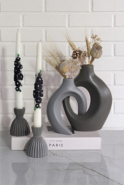 Zigzag Home Dekoratif Bohem Tarz Sevgili Sarmaşık Vazo ve Şam’dan Mumluk Set ...