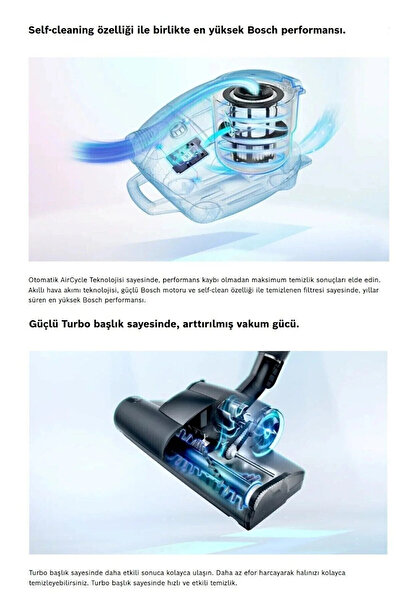Bosch Ecil Hayvan &Turbo Başlık Güçlü Motor, Toz Torbasız Süpürge Hijyenik Mü...