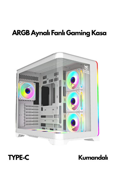 ATAsoft Beyaz ARGB 7 Ayna Fanlı 7x120mm Kumanda + Tuş RGB Kontrollü Kavisli G...