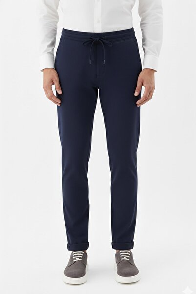Sabri Özel Beli Lastikli İpli Örme Erkek Pantolon Lacivert