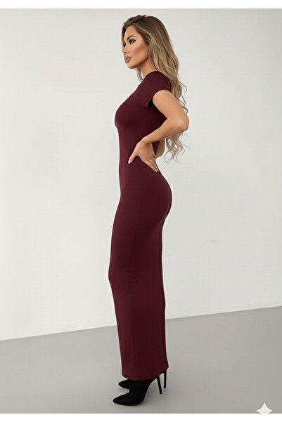 segiza Φόρεμα Maxi με κοντό μανίκι Lycra Special Fabric Βουργουνδία