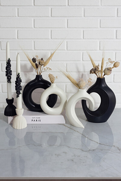 Zigzag Home Set decorativ de 6 bucăți în stil boem, vază cu iederă, vază inel și suport pentru lumânări din Damasc, set de bibelouri