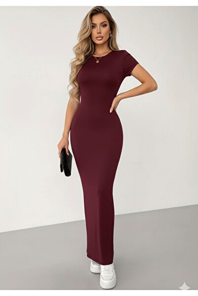 segiza Φόρεμα Maxi με κοντό μανίκι Lycra Special Fabric Βουργουνδία