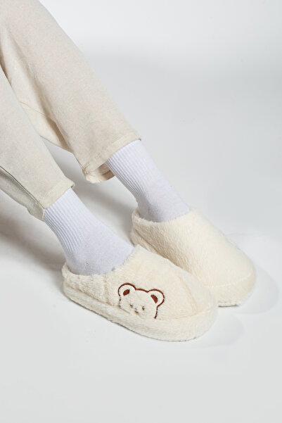 Newon Unisex Ev Terliği Yünlü Terlik Rahat Kapalı Kaymaz Yüksek Taban Panduf