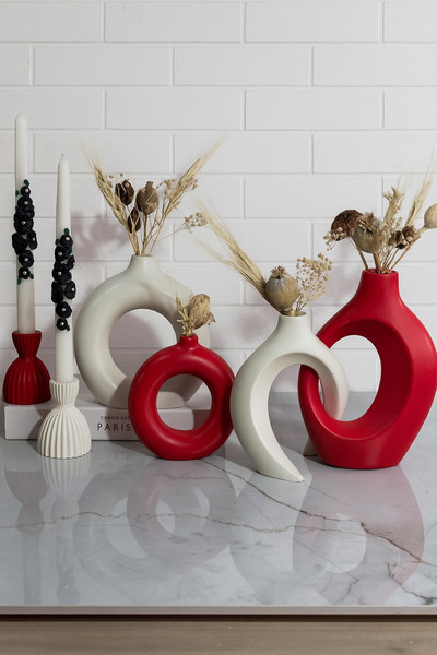 Zigzag Home Decorative 6 Piece Bohemian Style Vase and Candlestick Candle Holder Set Design Decoration Trinket Set