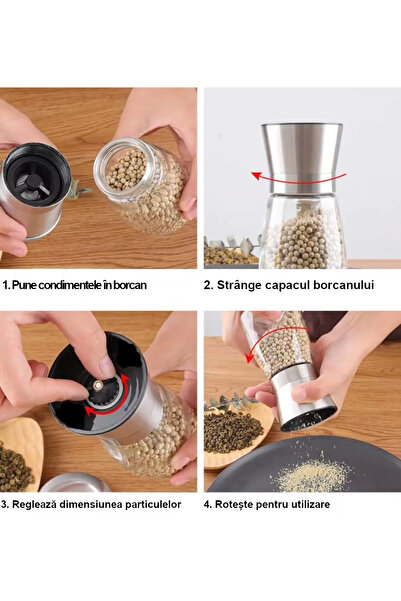 ABYZ Manual Salt and Pepper Grinder 180ml – Elegant White Design, Granulation Adjustment, 19x6.5cm